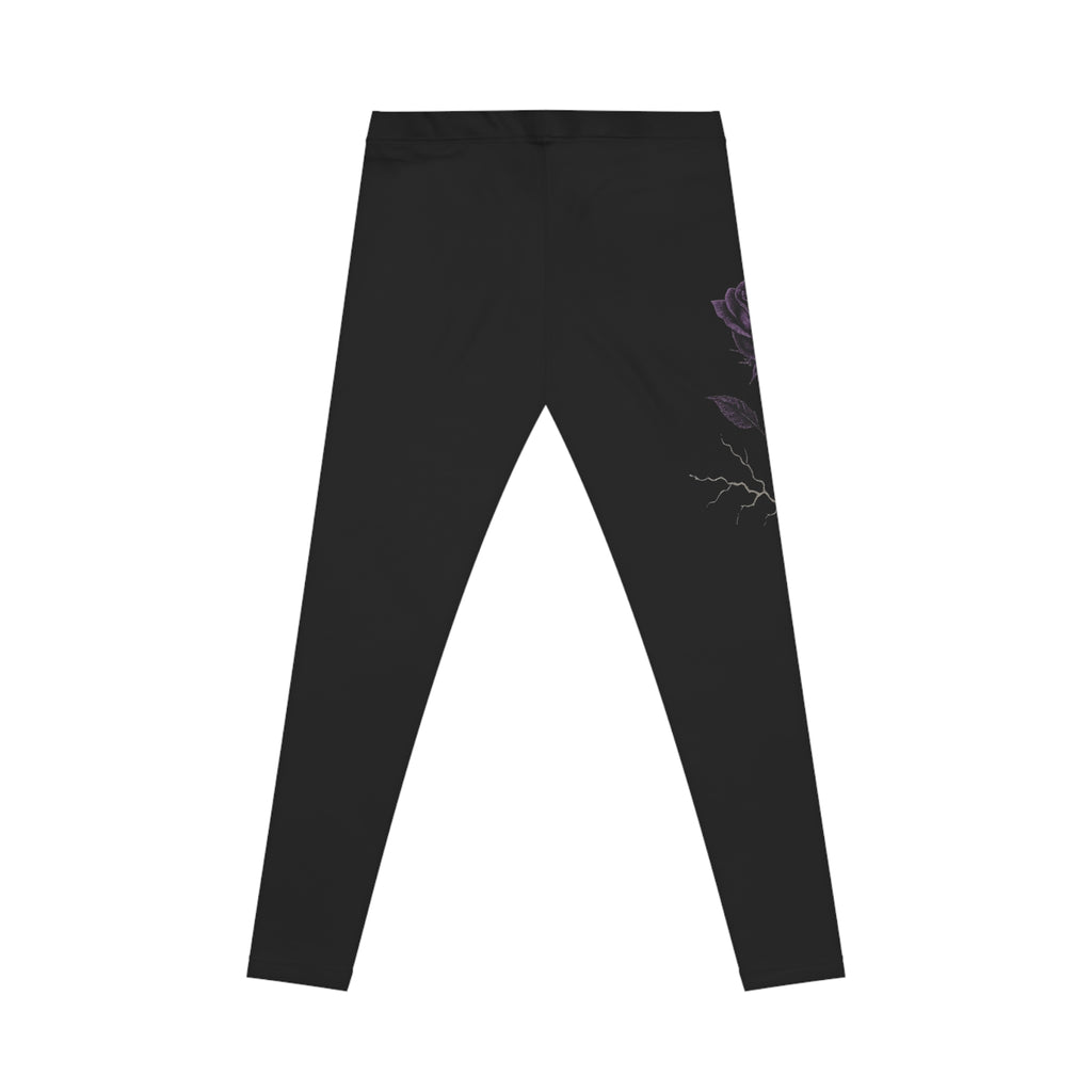 Rooted Voltage Purple Rebellious Rose Women’s Casual Leggings – Break Free Empire Grunge Distressed Graphic, Stretchy Polyester-Spandex Blend with Silky Finish