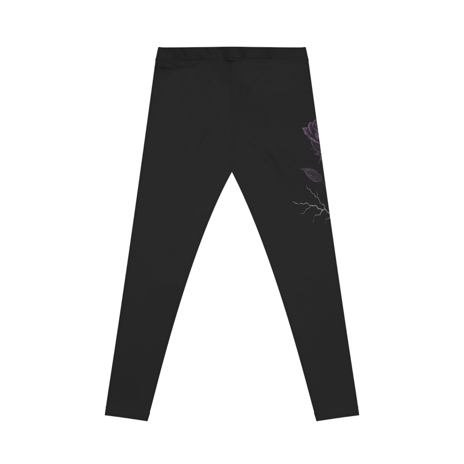 Rooted Voltage Purple Rebellious Rose Women’s Casual Leggings – Break Free Empire Grunge Distressed Graphic, Stretchy Polyester-Spandex Blend with Silky Finish