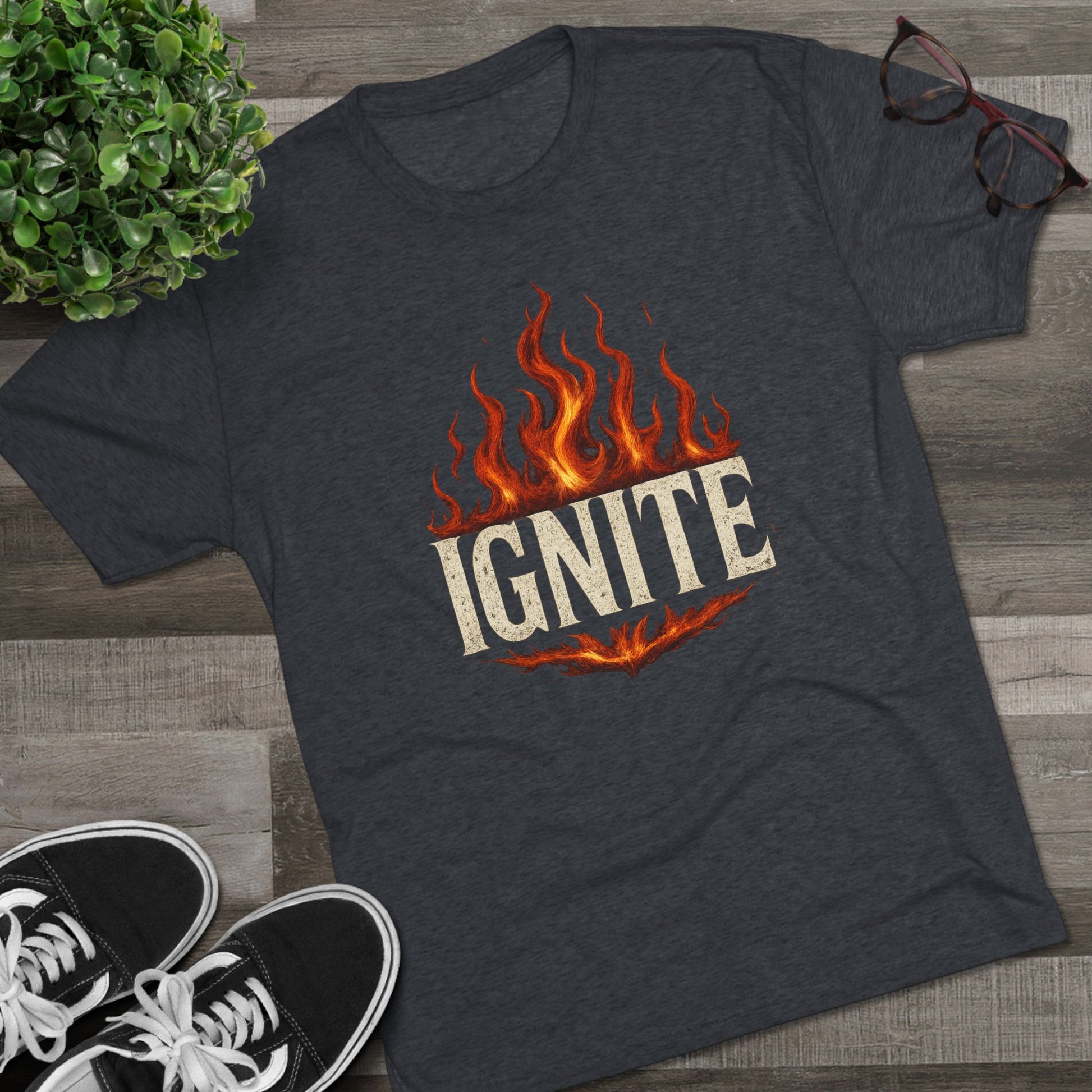 Ignite Fire Design Unisex Tri-Blend Crew Tee, Casual T-Shirt, Graphic Tee, Gift for Fire Lovers, Comfortable Everyday Wear