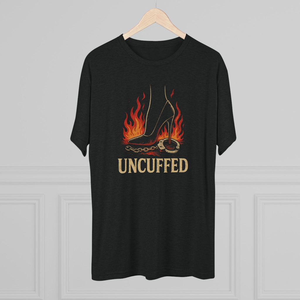 Uncuffed Flaming Heels Unisex Tee Printed Tee Shirt Empowerment Shirt, Gift for Her, Sassy T-Shirt, Statement Fashion, Unique Graphic Tee