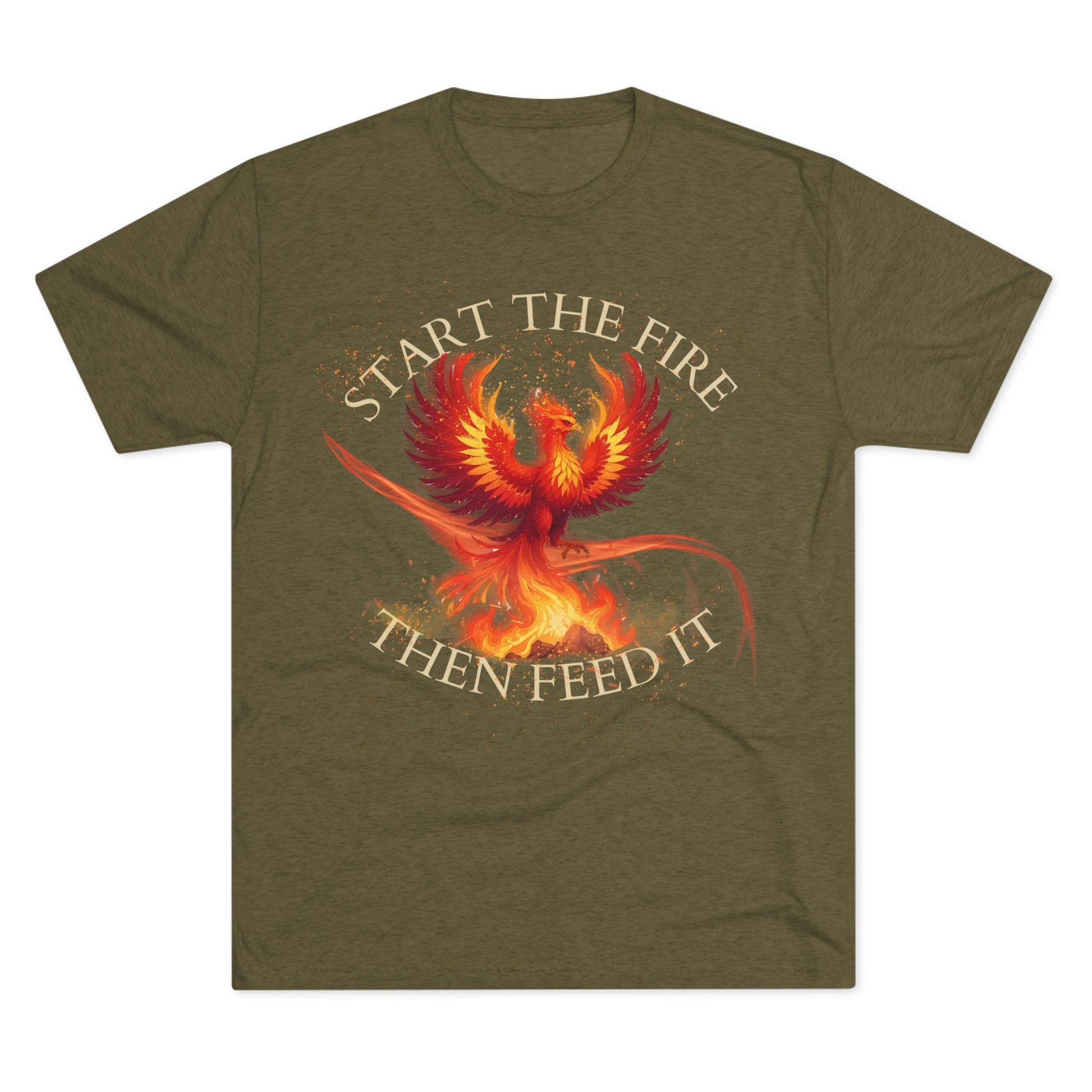 Start the Fire Then Feed It Phoenix Fire Unisex Tshirt Crew Printed Tee Shirt – Start the Fire Tee, Trendy Graphic Tee, Gift for Dreamers, Fire Symbol T-Shirt, Casual Wear
