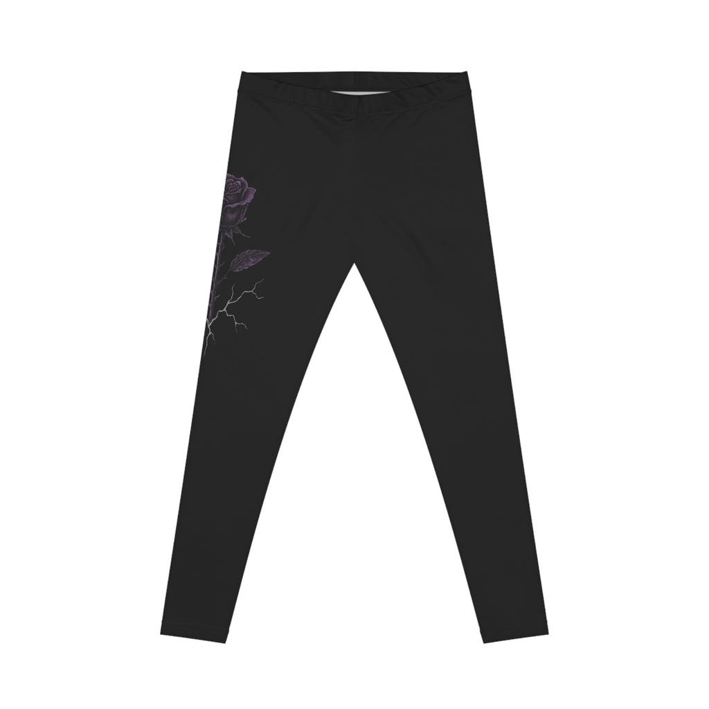 Rooted Voltage Purple Rebellious Rose Women’s Casual Leggings – Break Free Empire Grunge Distressed Graphic, Stretchy Polyester-Spandex Blend with Silky Finish