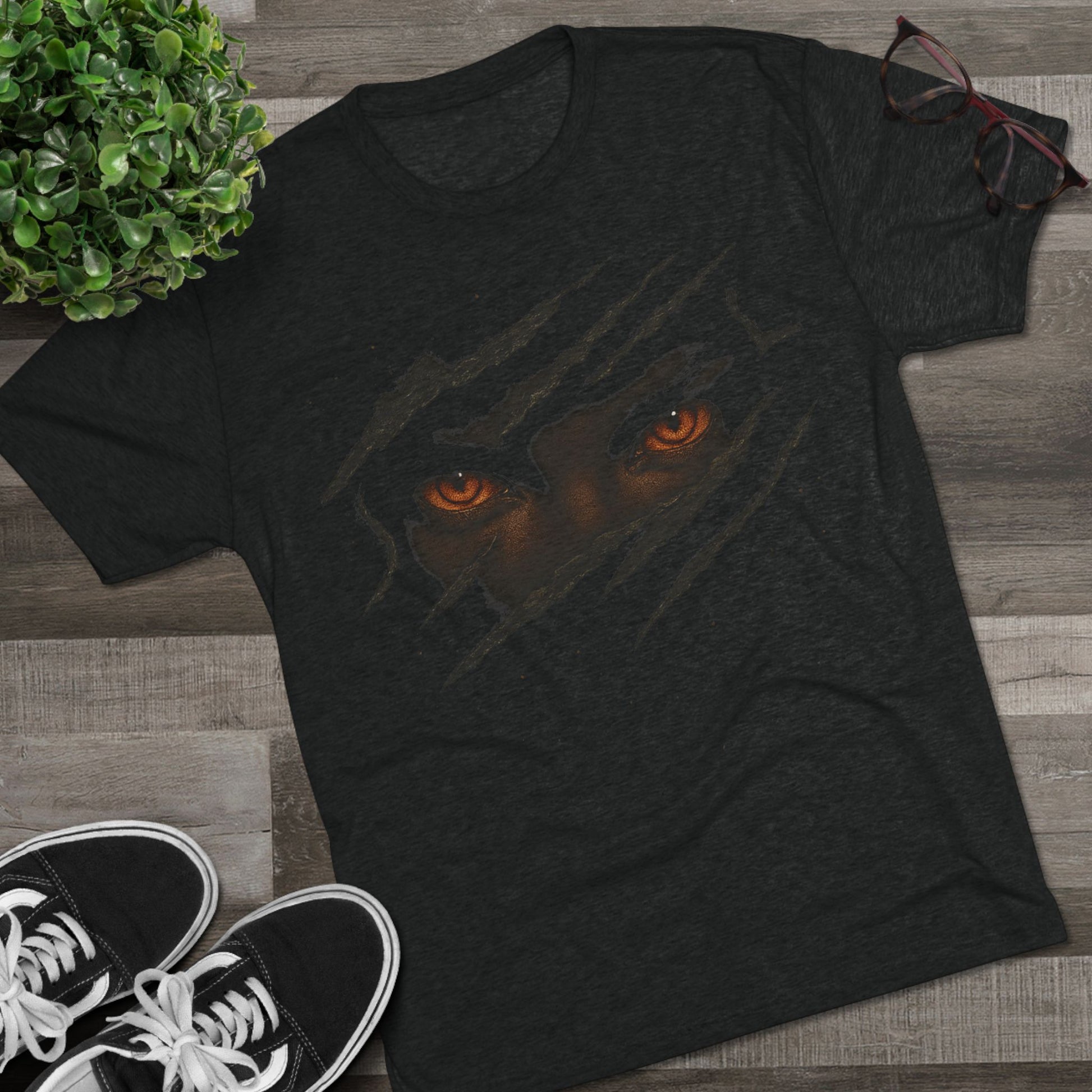 Fierce Eyes Ripped Claw Graphic Tee – Unisex Tri-Blend Printed Tee Shirt | Perfect Gift for Animal Lovers, Halloween, Everyday Wear, Casual Outfit, Unique Design