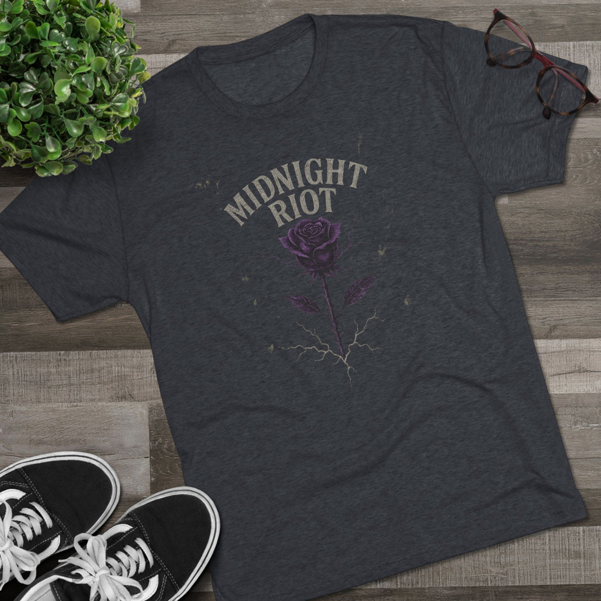 Midnight Riot Unisex Crew Tee, Casual Graphic Shirt, Music Festival Top, Gothic Style T-Shirt, Gift for Alternative Fashion