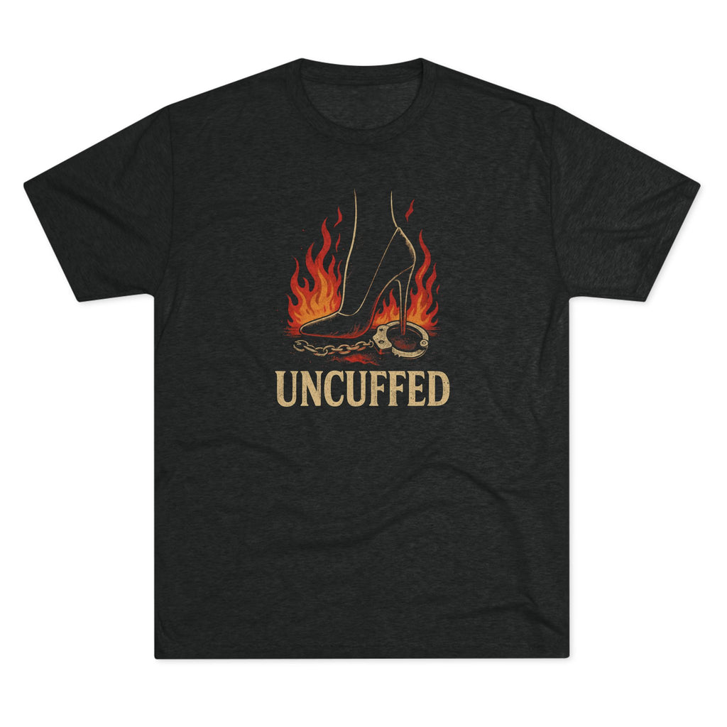 Uncuffed Flaming Heels Unisex Tee Printed Tee Shirt Empowerment Shirt, Gift for Her, Sassy T-Shirt, Statement Fashion, Unique Graphic Tee