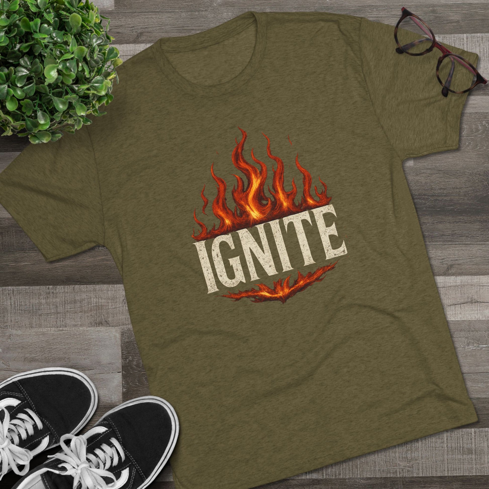 Ignite Fire Design Unisex Tri-Blend Crew Tee, Casual T-Shirt, Graphic Tee, Gift for Fire Lovers, Comfortable Everyday Wear