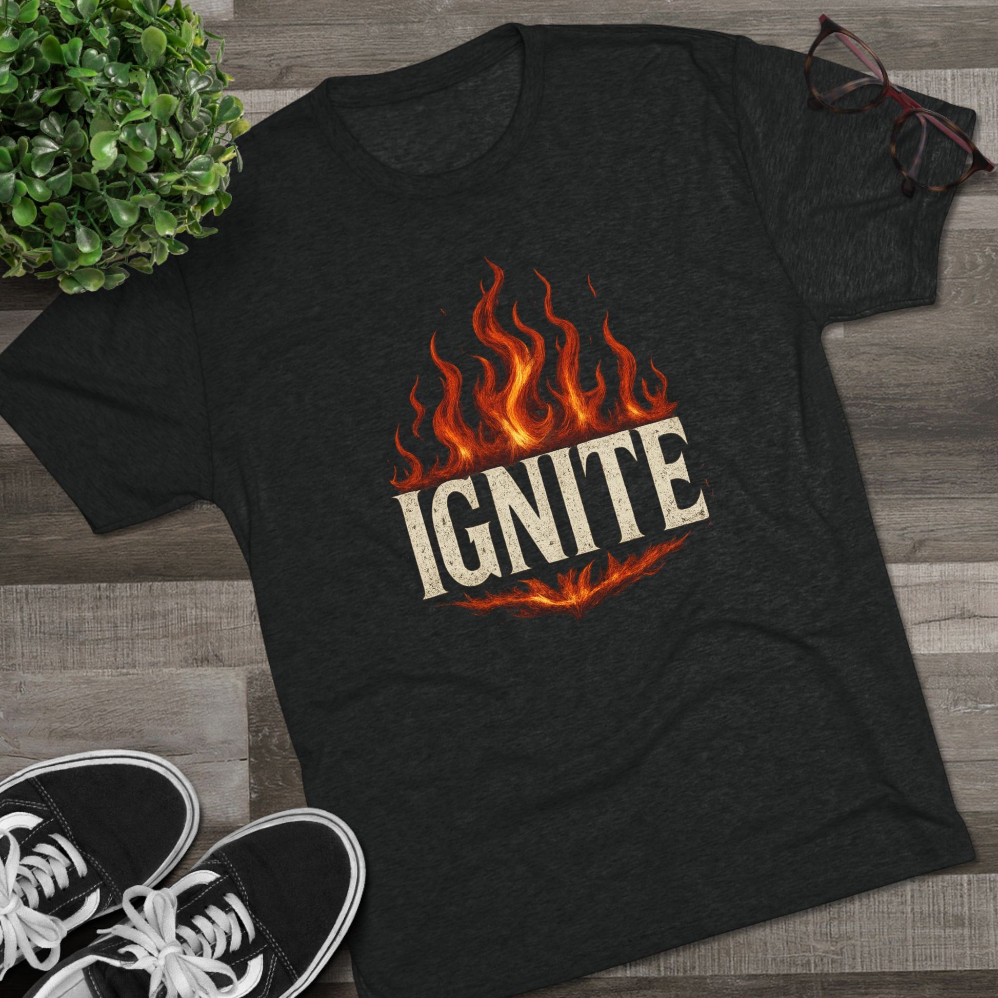 Ignite Fire Design Unisex Tri-Blend Crew Tee, Casual T-Shirt, Graphic Tee, Gift for Fire Lovers, Comfortable Everyday Wear