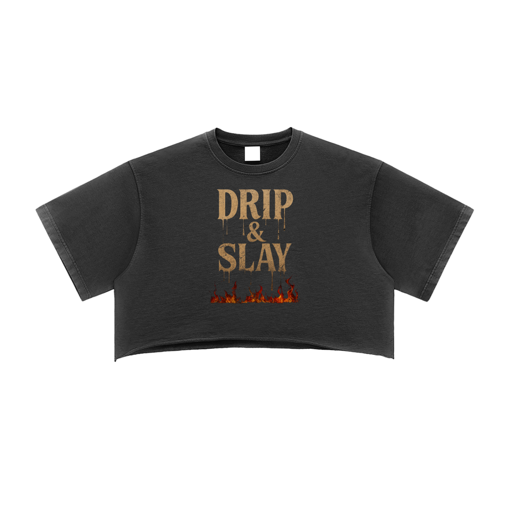 Drip & Slay Snow Washed Raw Edge Crop Top | Phoenix Collection