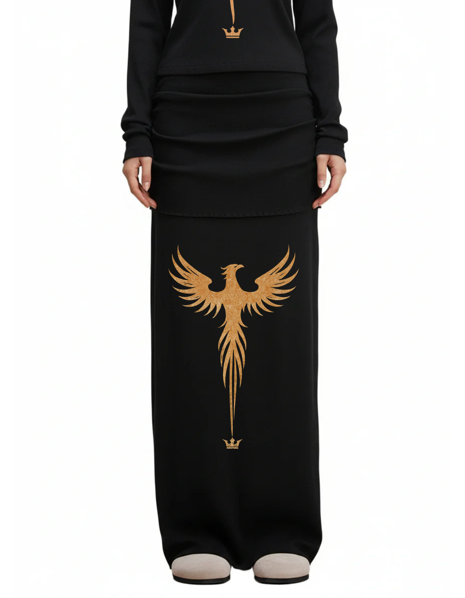 Break Free Empire Phoenix Rising Crown Dyed Washed Straight Hip-Hugging Slim Maxi Skirt | Phoenix Collection
