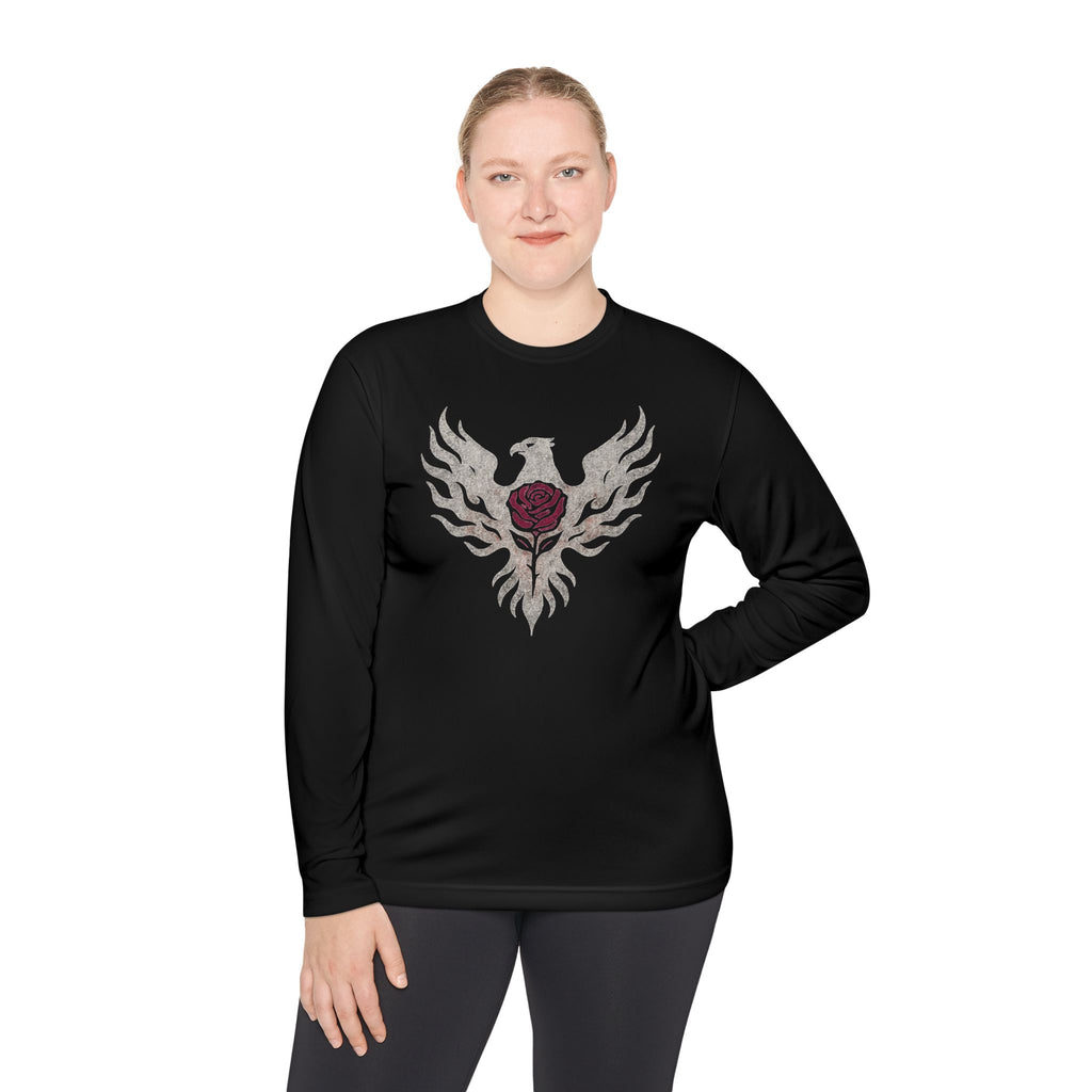 Break Free Empire Phoenix Rose Long Sleeve Tee – Unisex Lightweight Athletic Fit Shirt, Moisture-Wicking, Distressed Grunge Graphic Topl