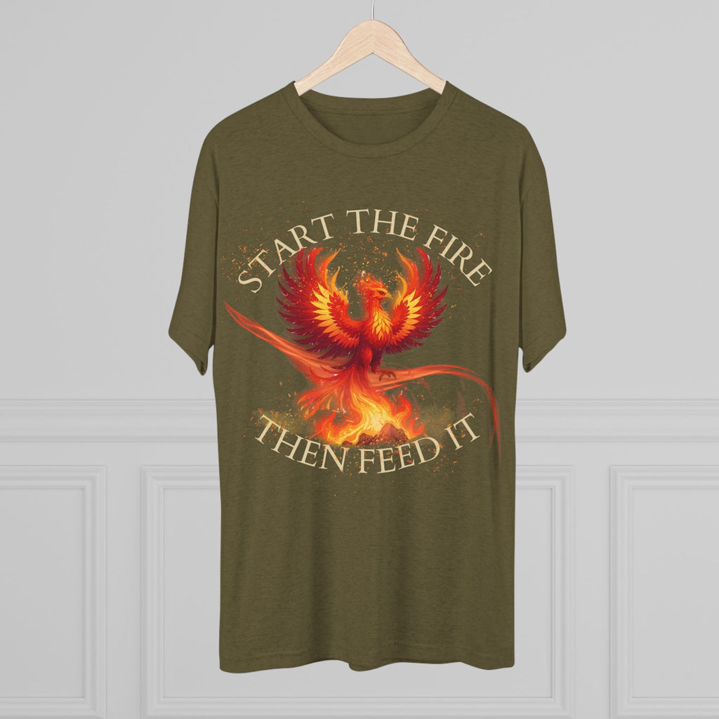Start the Fire Then Feed It Phoenix Fire Unisex Tshirt Crew Printed Tee Shirt – Start the Fire Tee, Trendy Graphic Tee, Gift for Dreamers, Fire Symbol T-Shirt, Casual Wear