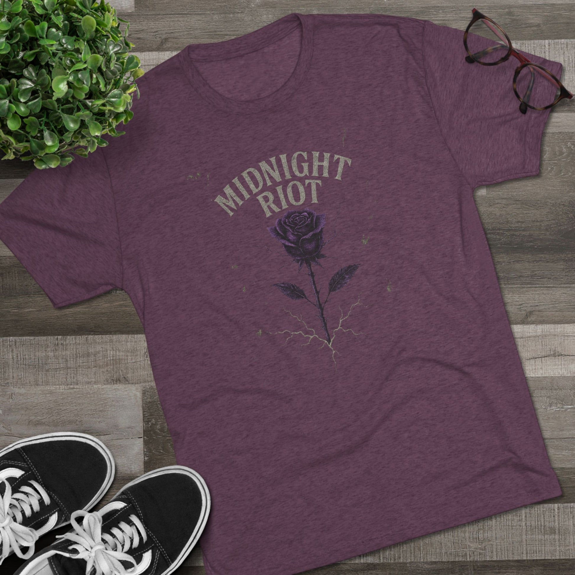 Midnight Riot Unisex Crew Tee, Casual Graphic Shirt, Music Festival Top, Gothic Style T-Shirt, Gift for Alternative Fashion
