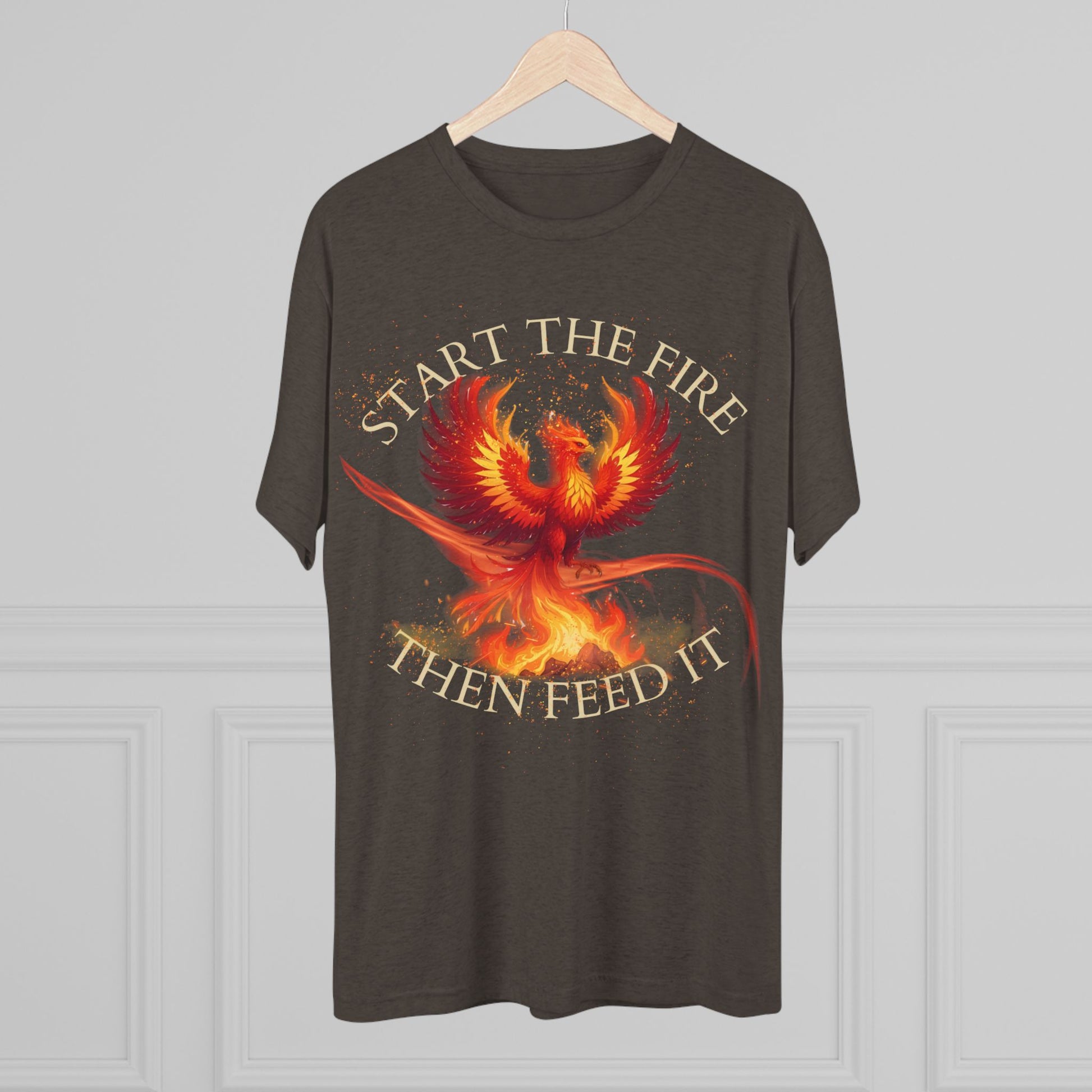 Start the Fire Then Feed It Phoenix Fire Unisex Tshirt Crew Printed Tee Shirt – Start the Fire Tee, Trendy Graphic Tee, Gift for Dreamers, Fire Symbol T-Shirt, Casual Wear