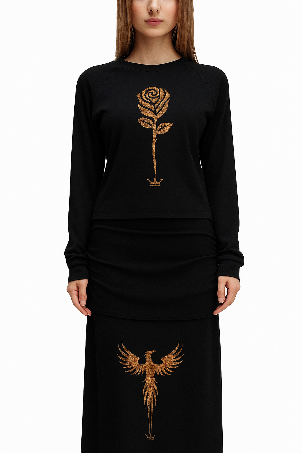 Break Free Empire Phoenix Rising from Crown Dyed Washed Raglan Long Sleeve Slim T-Shirt| Phoenix Collection