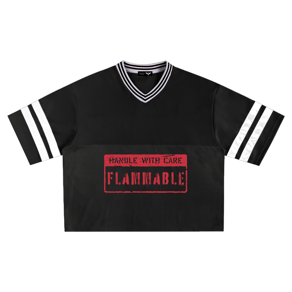 Handle with Care: Flammable Taped Mesh Boxy T-shirt