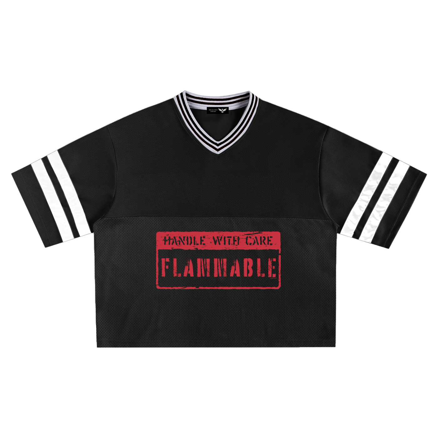 Handle with Care: Flammable Taped Mesh Boxy T-shirt
