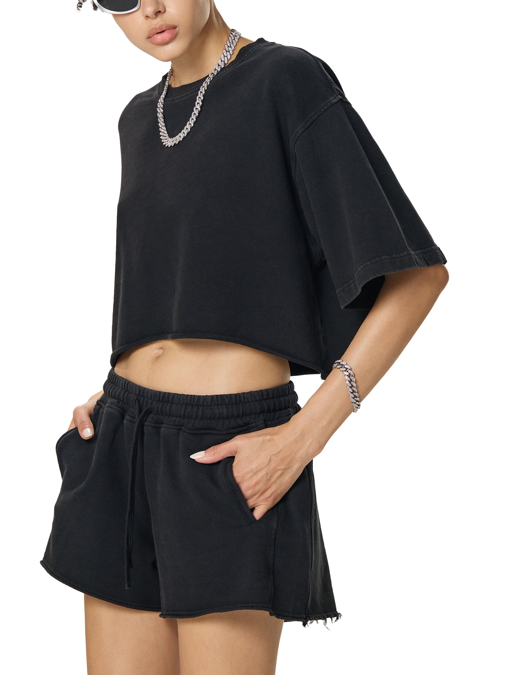 Drip & Slay Snow Washed Raw Edge Crop Top | Phoenix Collection